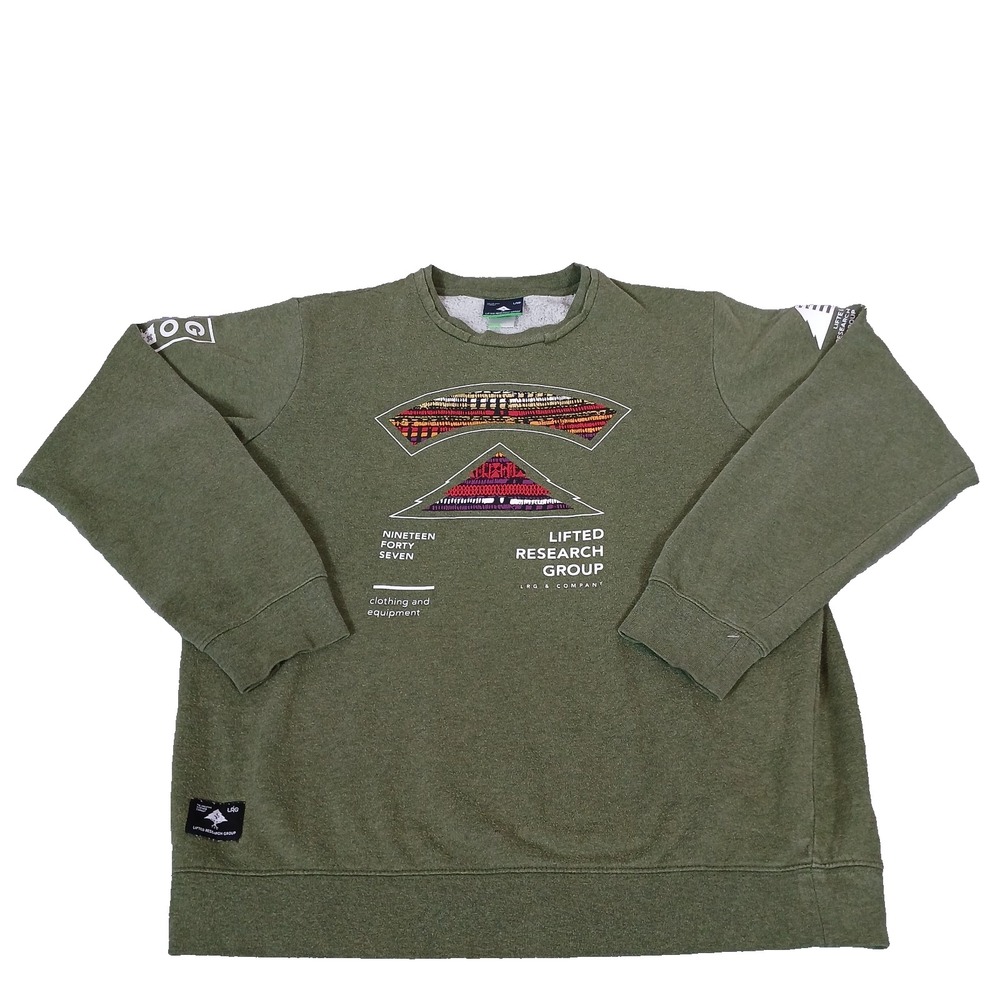 LRG Sweatshirt Mens Lifted Research Group Olive Pullover Geometric Graphic L